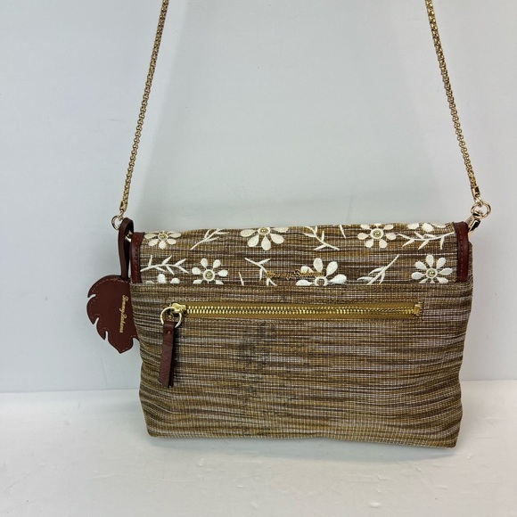 Tommy Bahama Tan Floral Embroidered Wristlet Purse